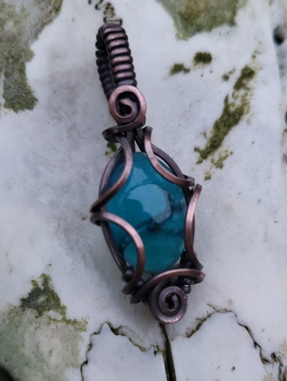 Blue Apatite Copper Wire Wrap Pendant - Picture 6 of 6